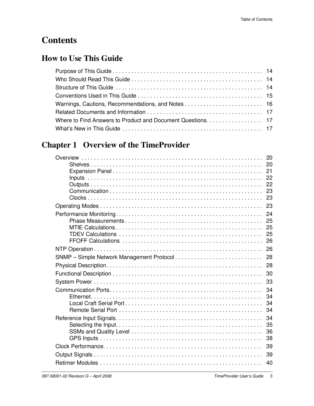 Symmetricom 1000, 1100 manual Contents 