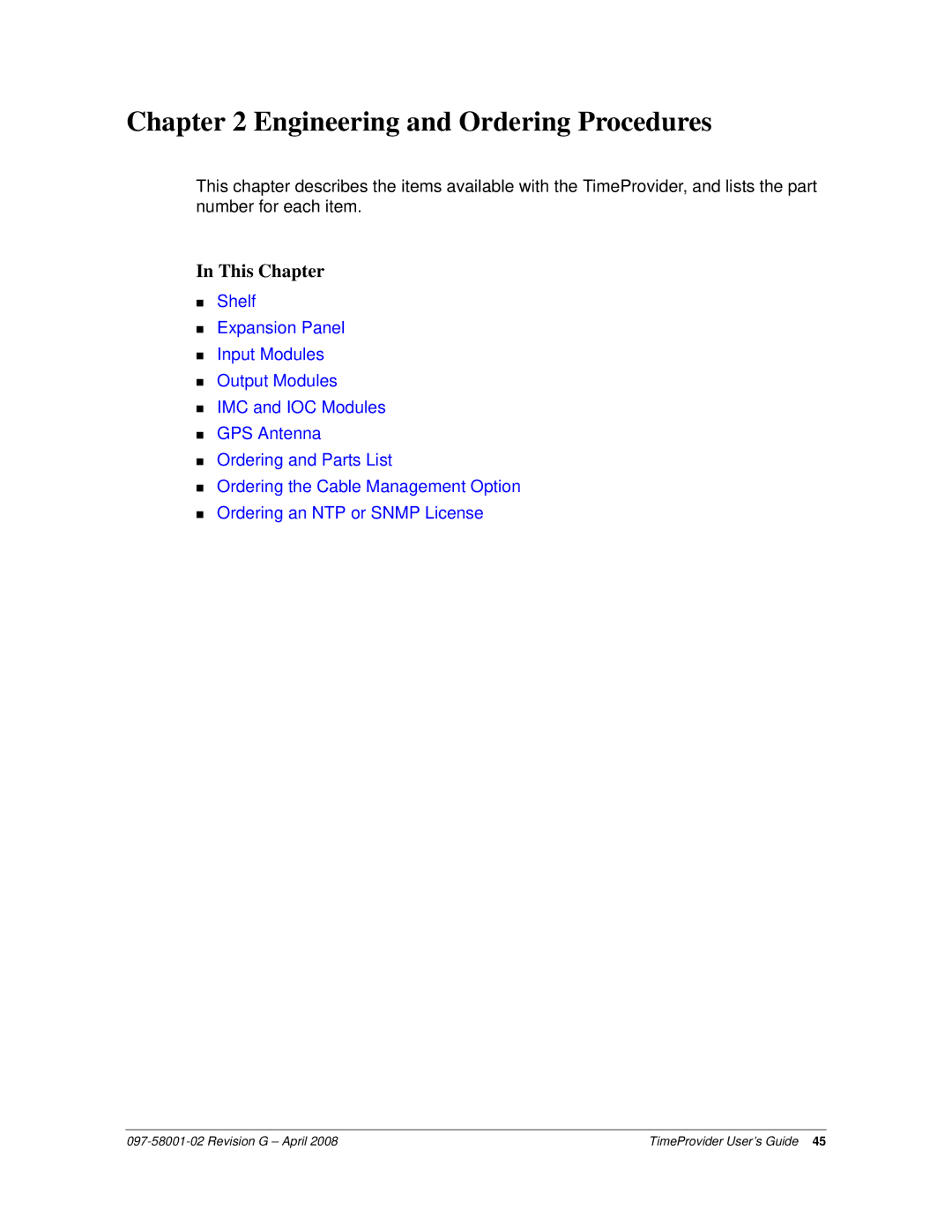 Symmetricom 1000, 1100 manual Engineering and Ordering Procedures 