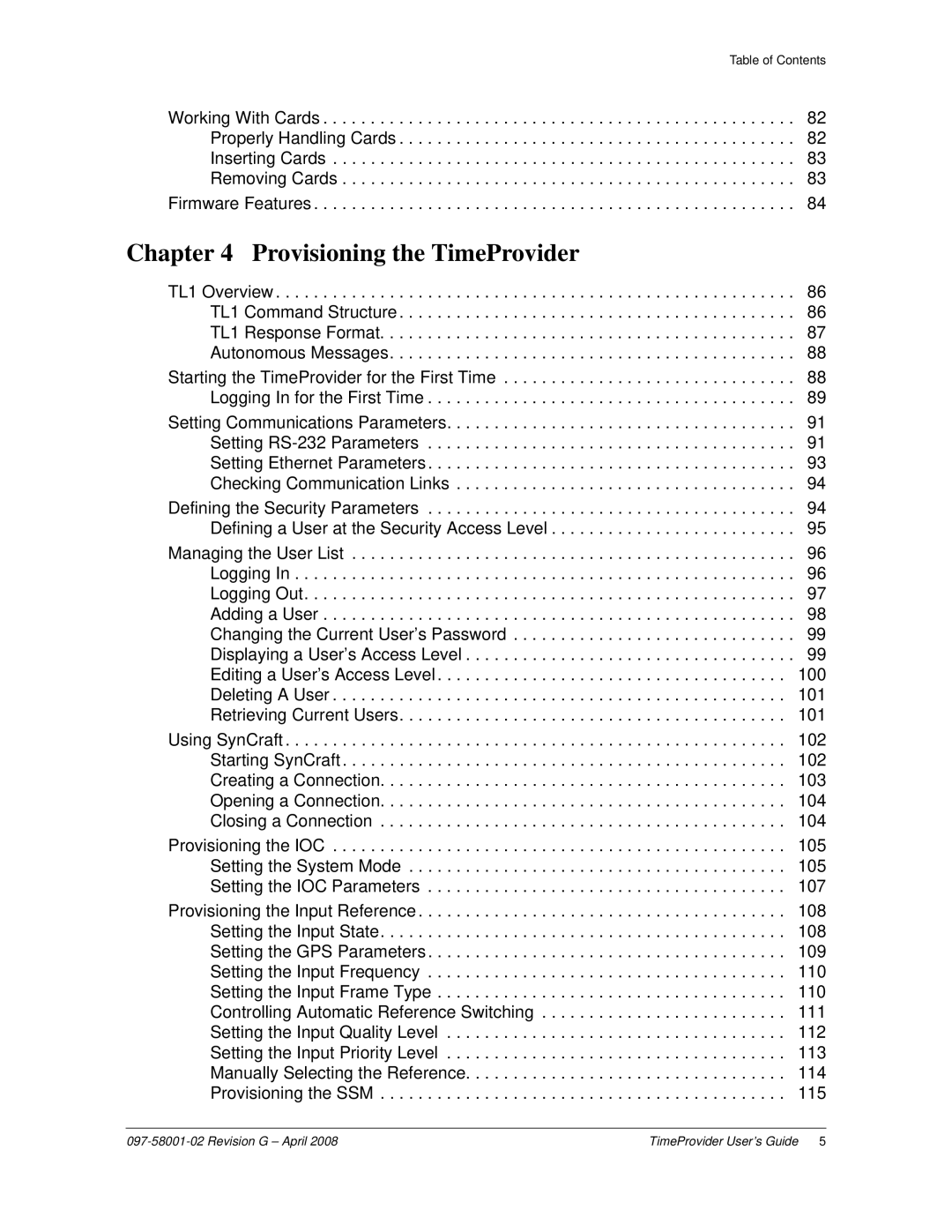 Symmetricom 1000, 1100 manual Provisioning the TimeProvider 