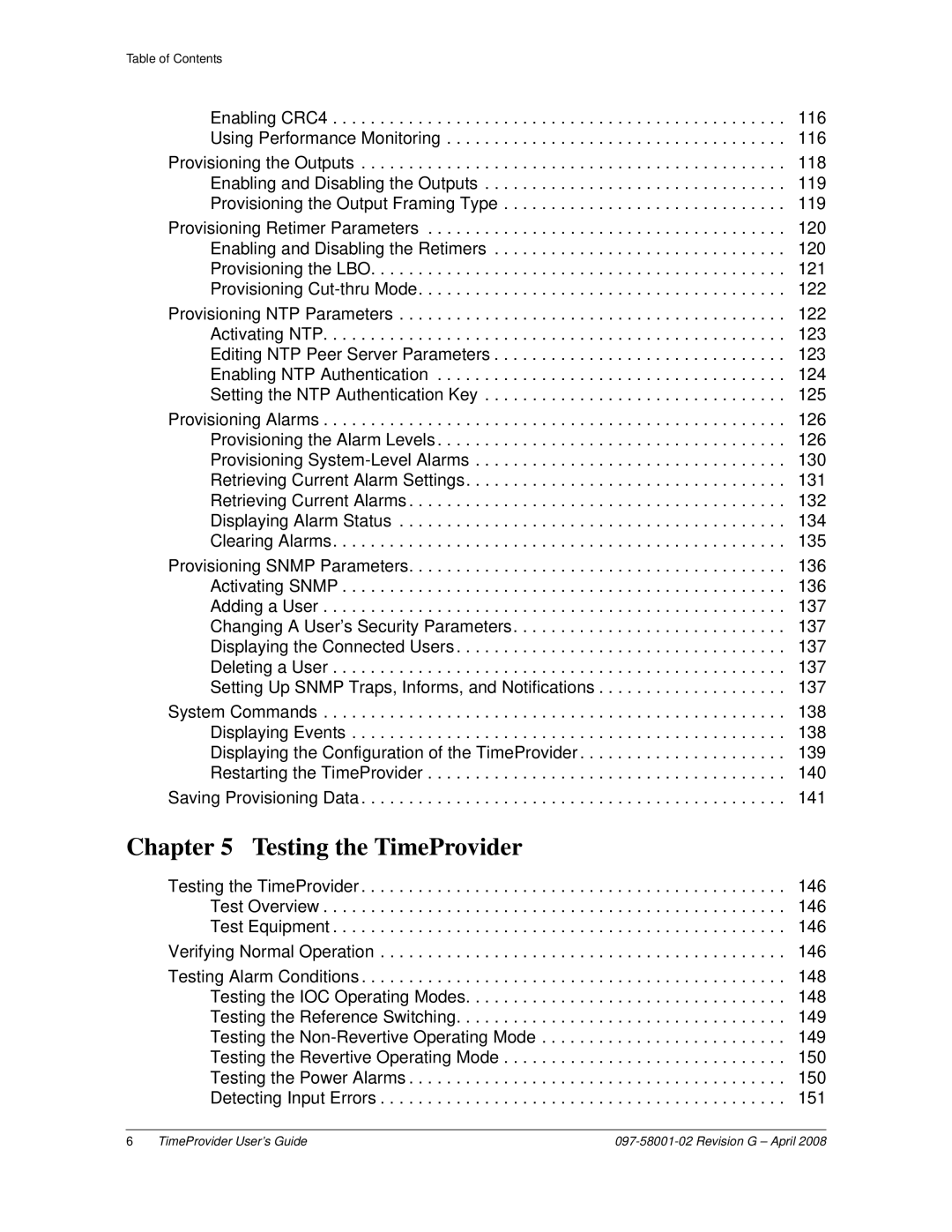 Symmetricom 1100, 1000 manual Testing the TimeProvider 