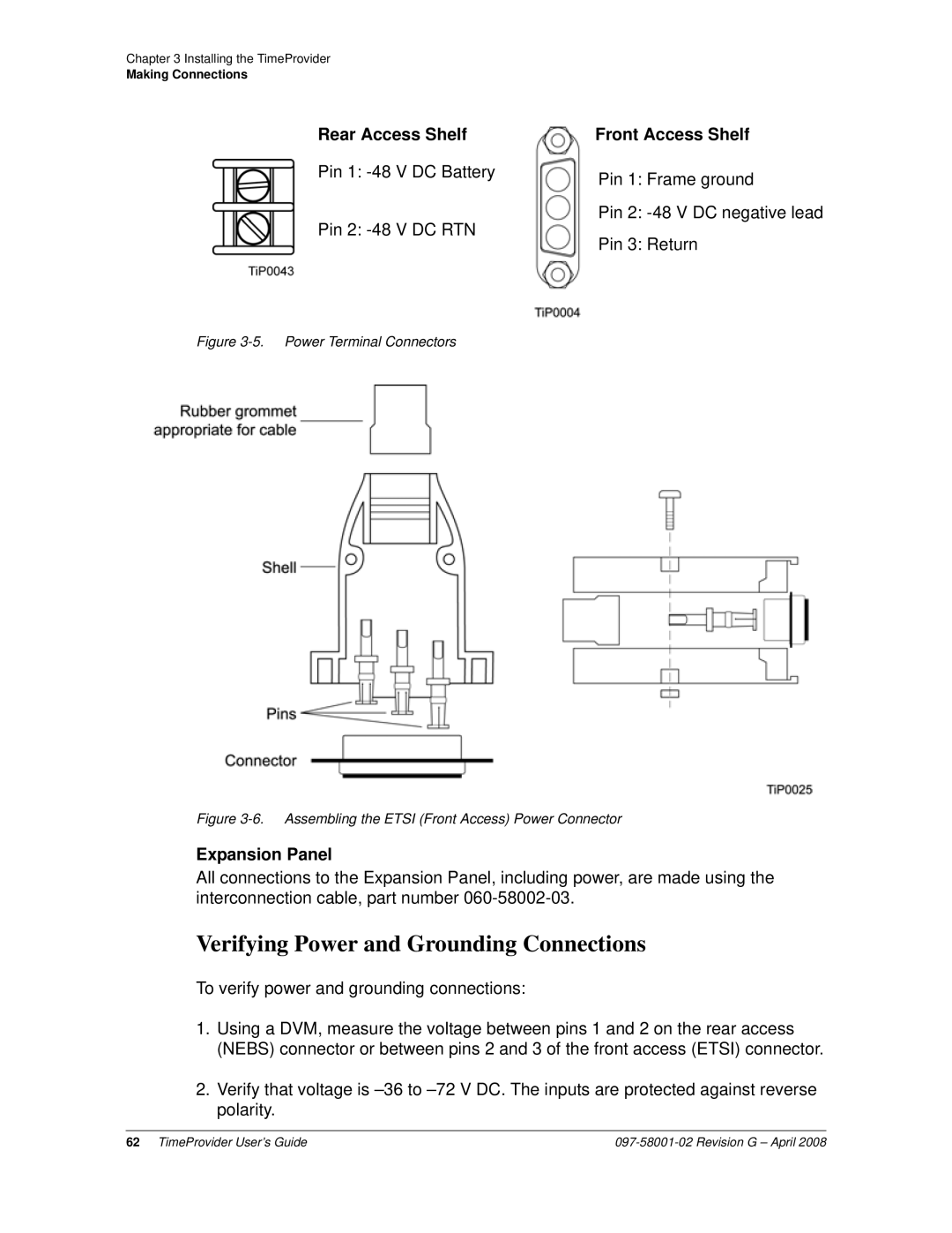 Symmetricom 1100, 1000 manual Verifying Power and Grounding Connections, Rear Access Shelf Front Access Shelf 