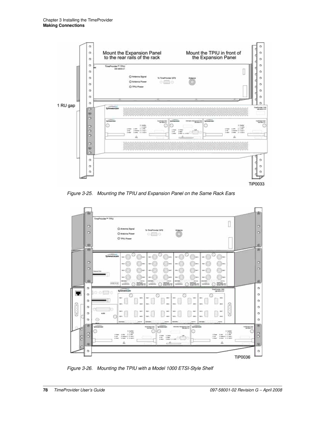 Symmetricom 1100 manual Mounting the Tpiu with a Model 1000 ETSI-Style Shelf 