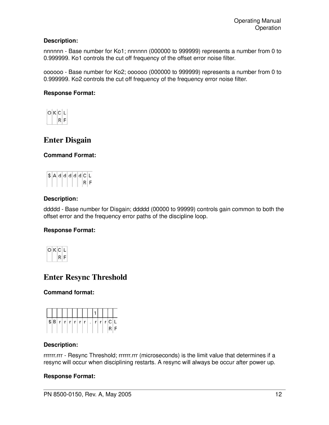 Symmetricom 5402, 5401 manual Enter Disgain, Enter Resync Threshold 