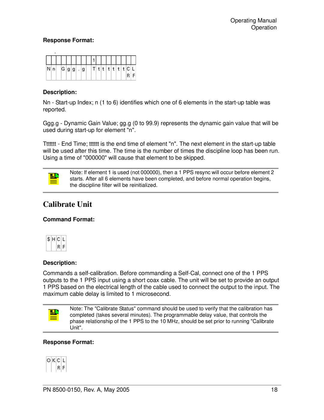 Symmetricom 5402, 5401 manual Calibrate Unit, Response Format Description 