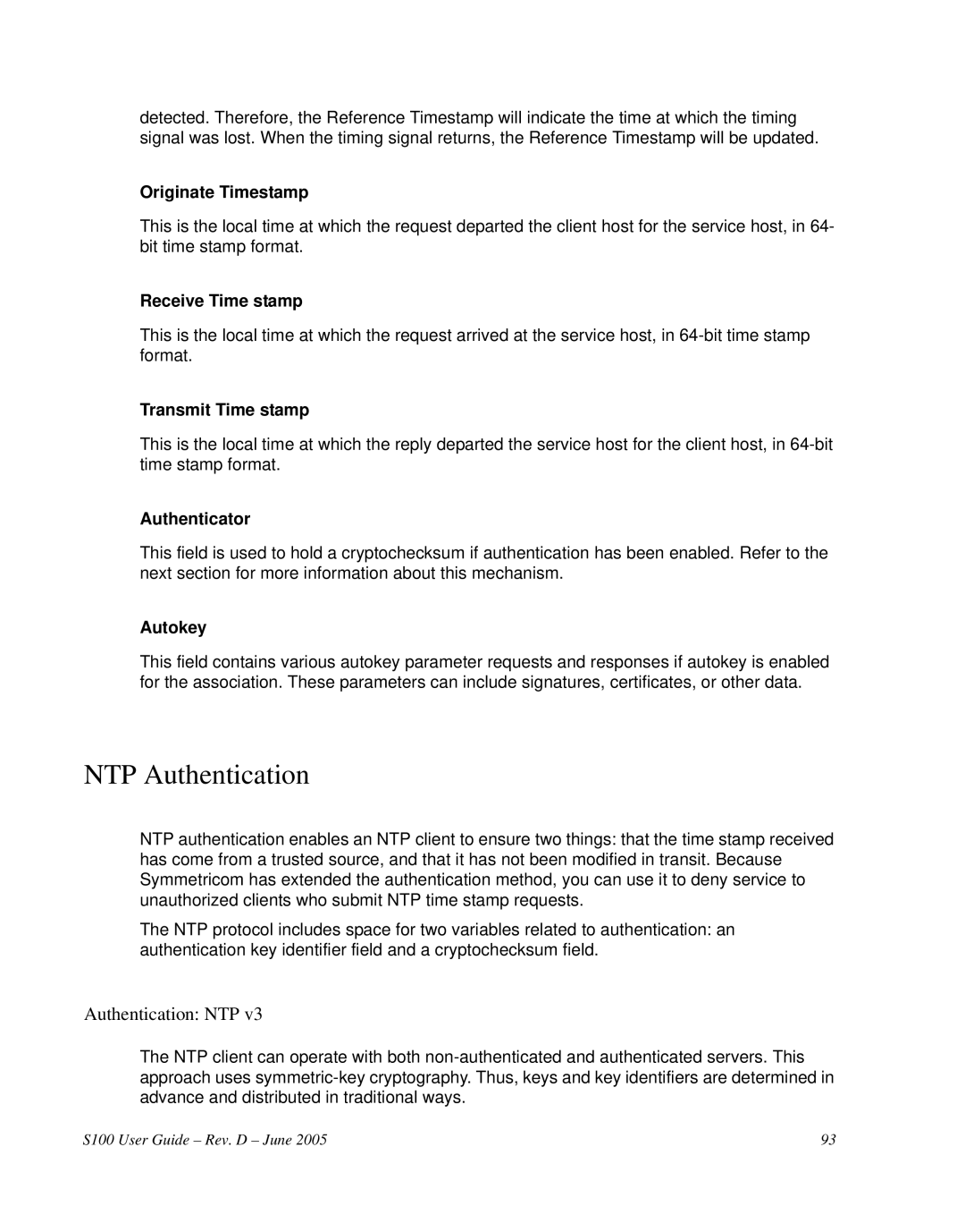 Symmetricom S100 manual NTP Authentication, Authentication NTP 