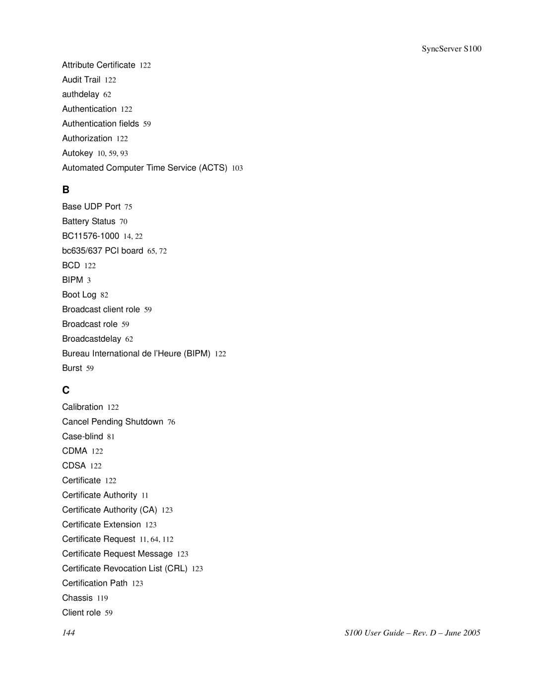 Symmetricom manual 144 S100 User Guide Rev. D June 