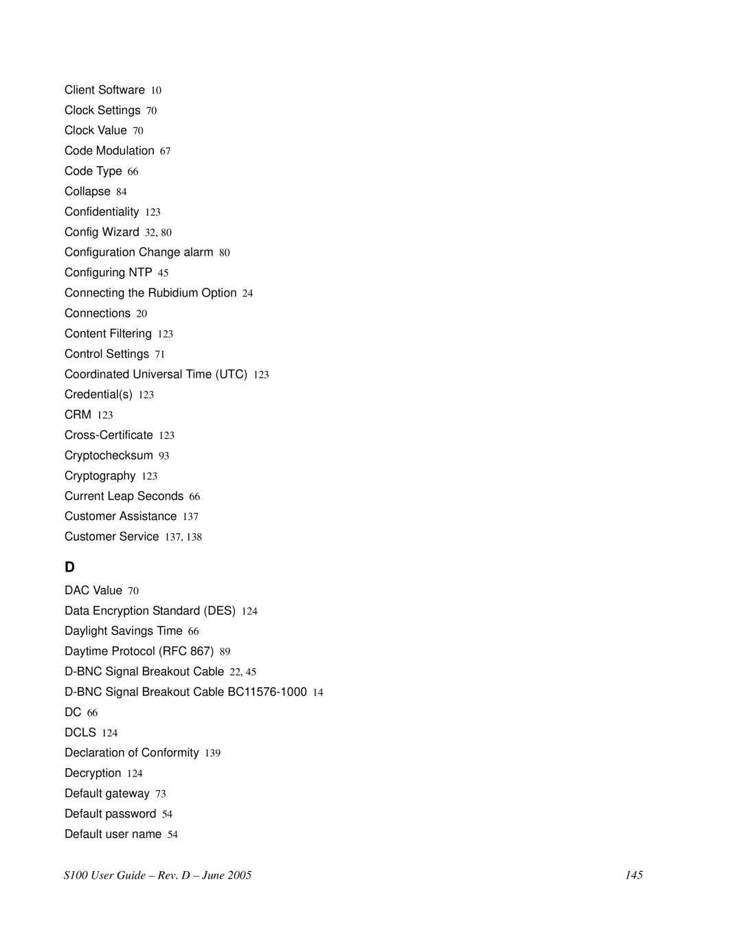 Symmetricom manual S100 User Guide Rev. D June 145 