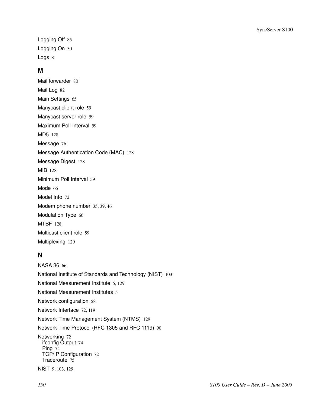 Symmetricom manual 150 S100 User Guide Rev. D June 