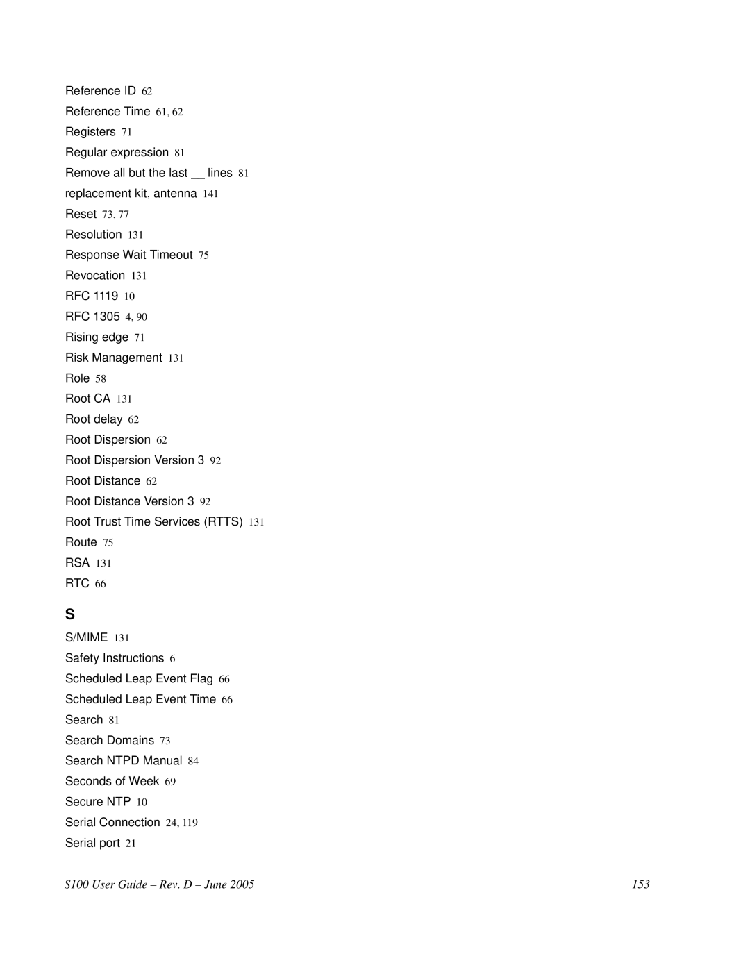 Symmetricom manual S100 User Guide Rev. D June 153 