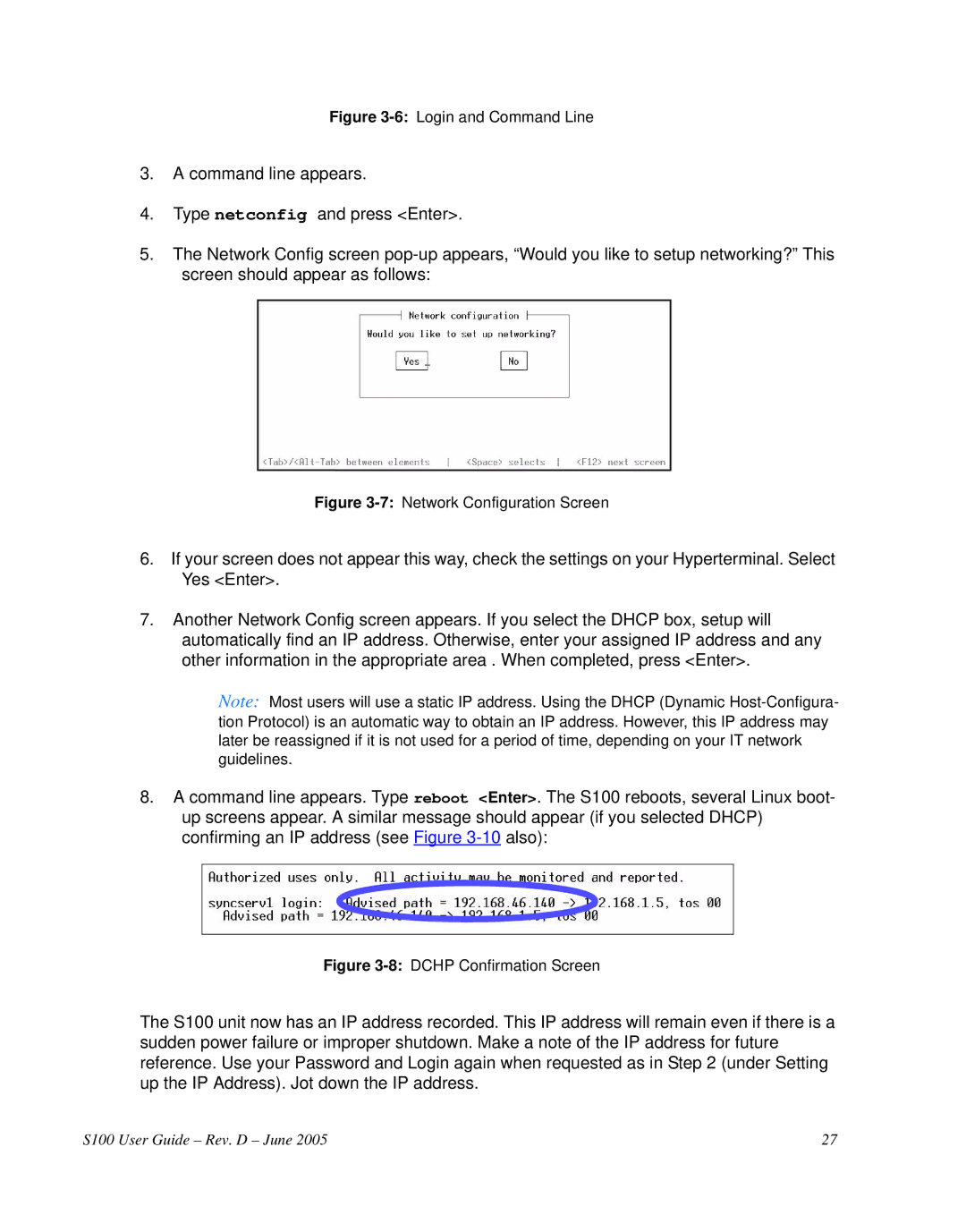 Symmetricom S100 manual 6Login and Command Line 