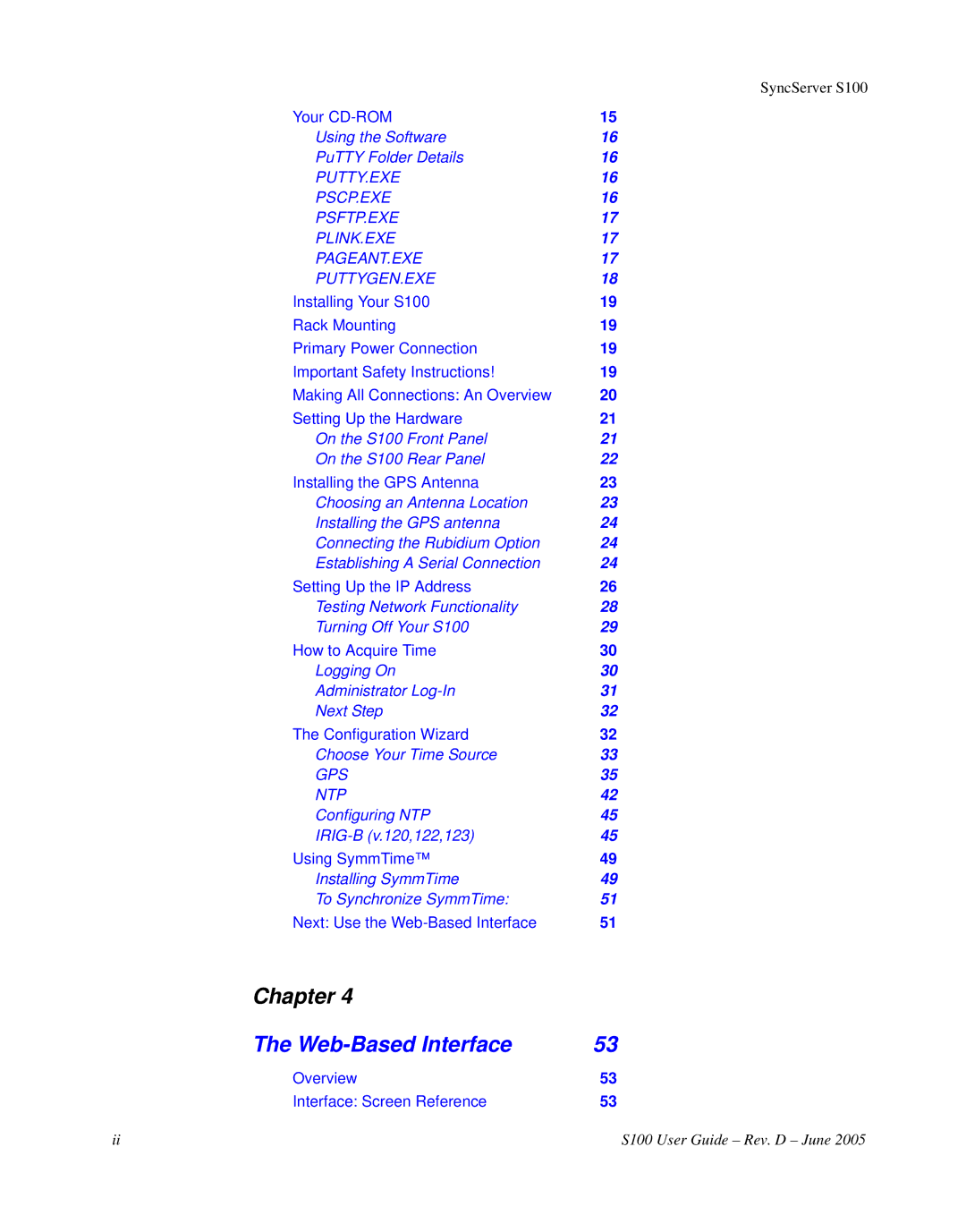 Symmetricom S100 manual Chapter Web-Based Interface 