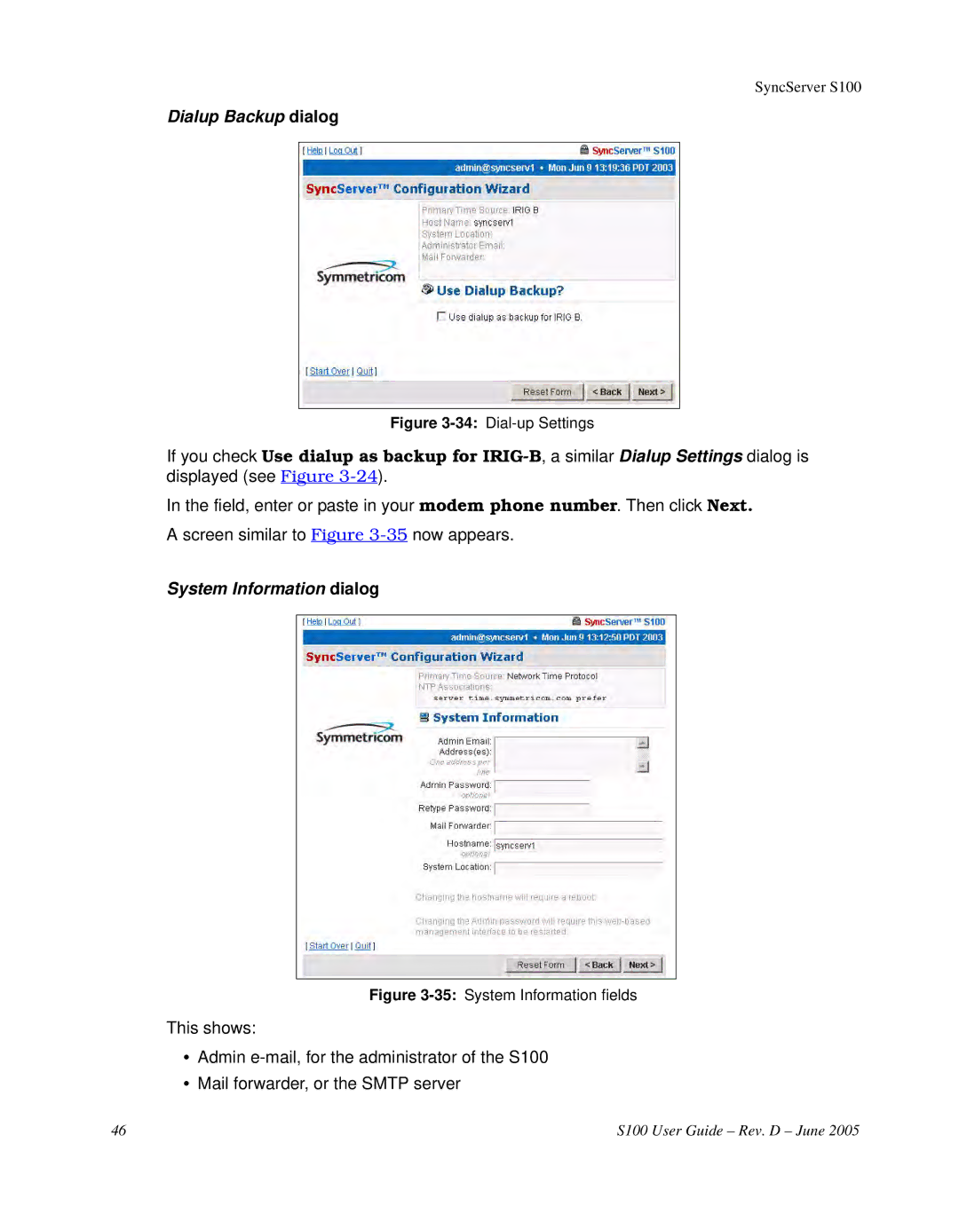 Symmetricom S100 manual Dialup Backup dialog 