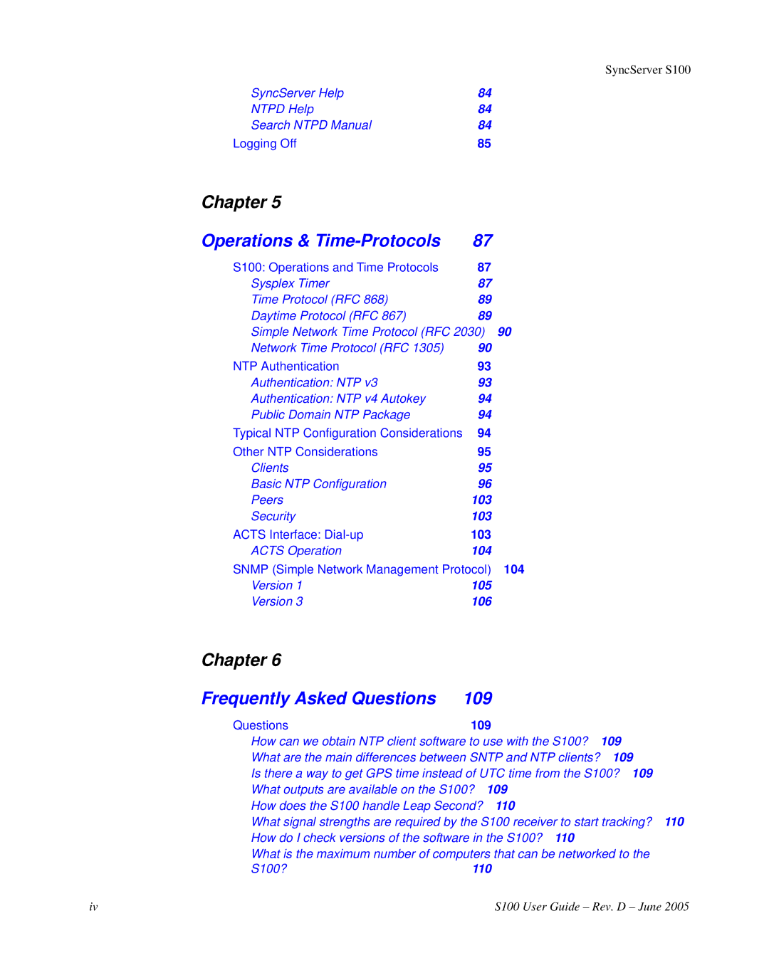 Symmetricom S100 manual Chapter Operations & Time-Protocols 