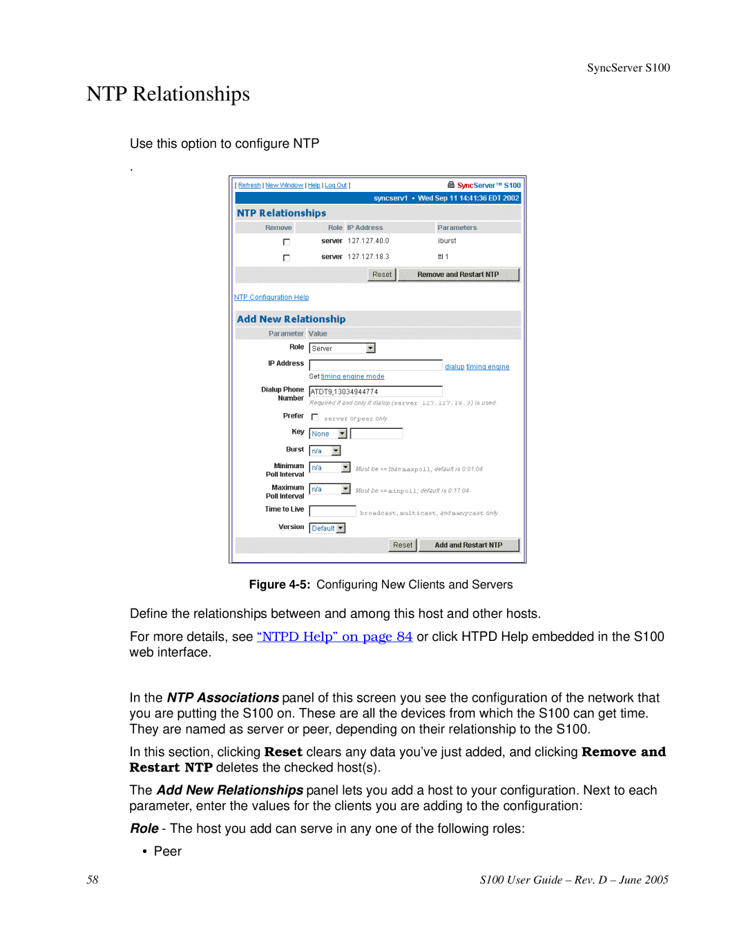 Symmetricom S100 manual NTP Relationships, 5Configuring New Clients and Servers 