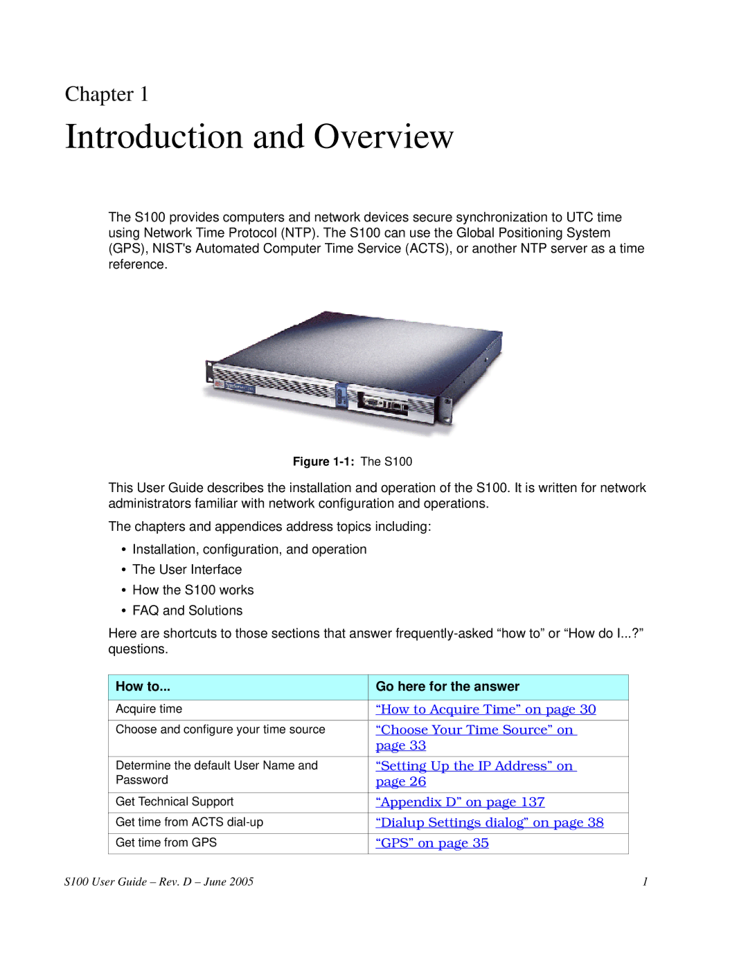 Symmetricom S100 manual Introduction and Overview, Chapter, How to Go here for the answer 