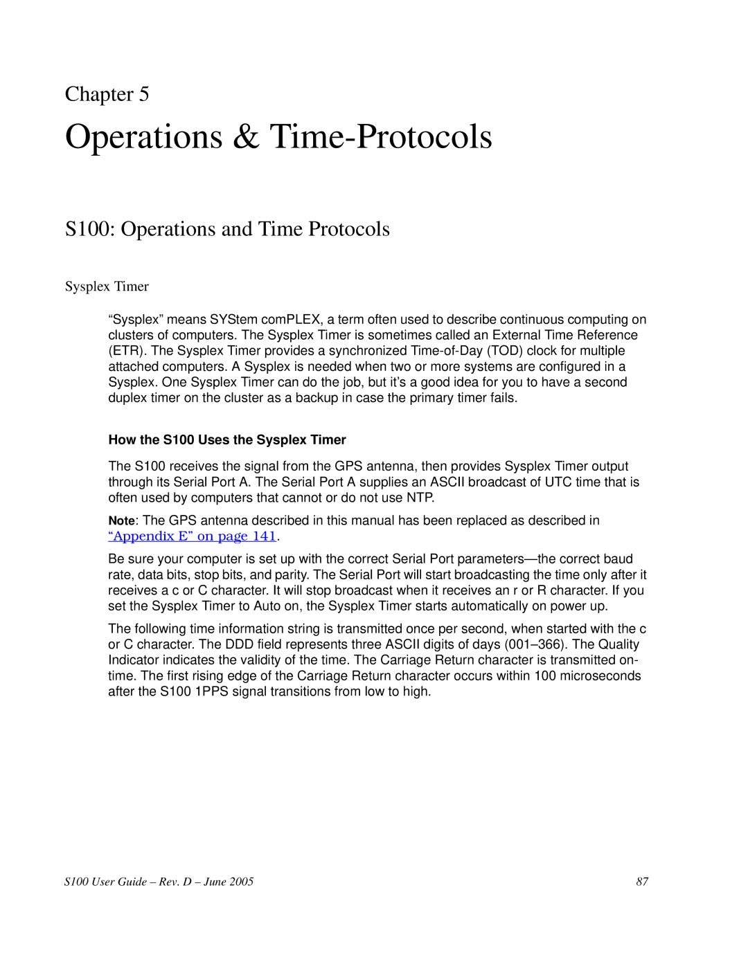 Symmetricom manual Operations & Time-Protocols, S100 Operations and Time Protocols, Sysplex Timer 