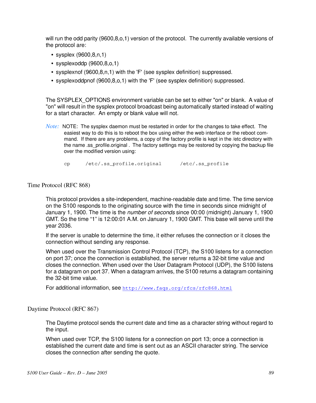 Symmetricom S100 manual Time Protocol RFC, Daytime Protocol RFC 