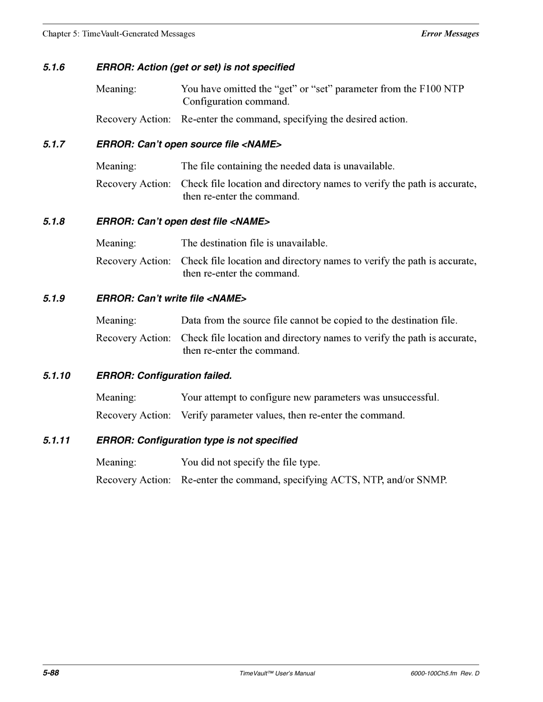 Symmetricom Time Server user manual Error Action get or set is not specified 