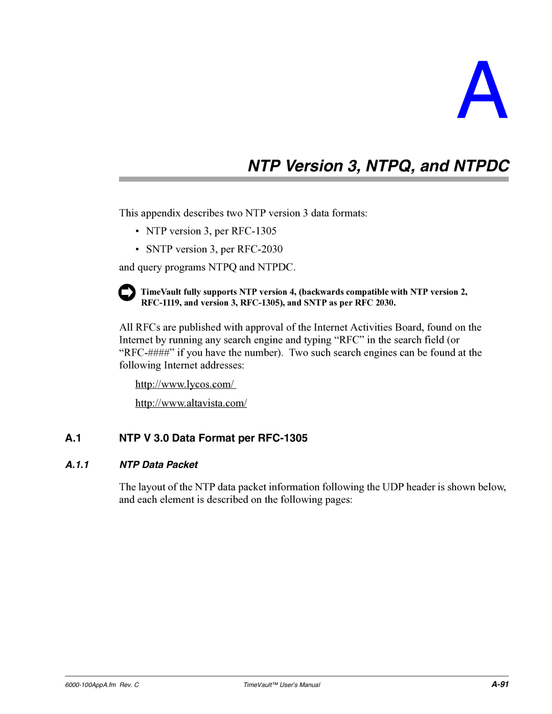 Symmetricom Time Server user manual NTP Version 3, NTPQ, and Ntpdc, NTP V 3.0 Data Format per RFC-1305 