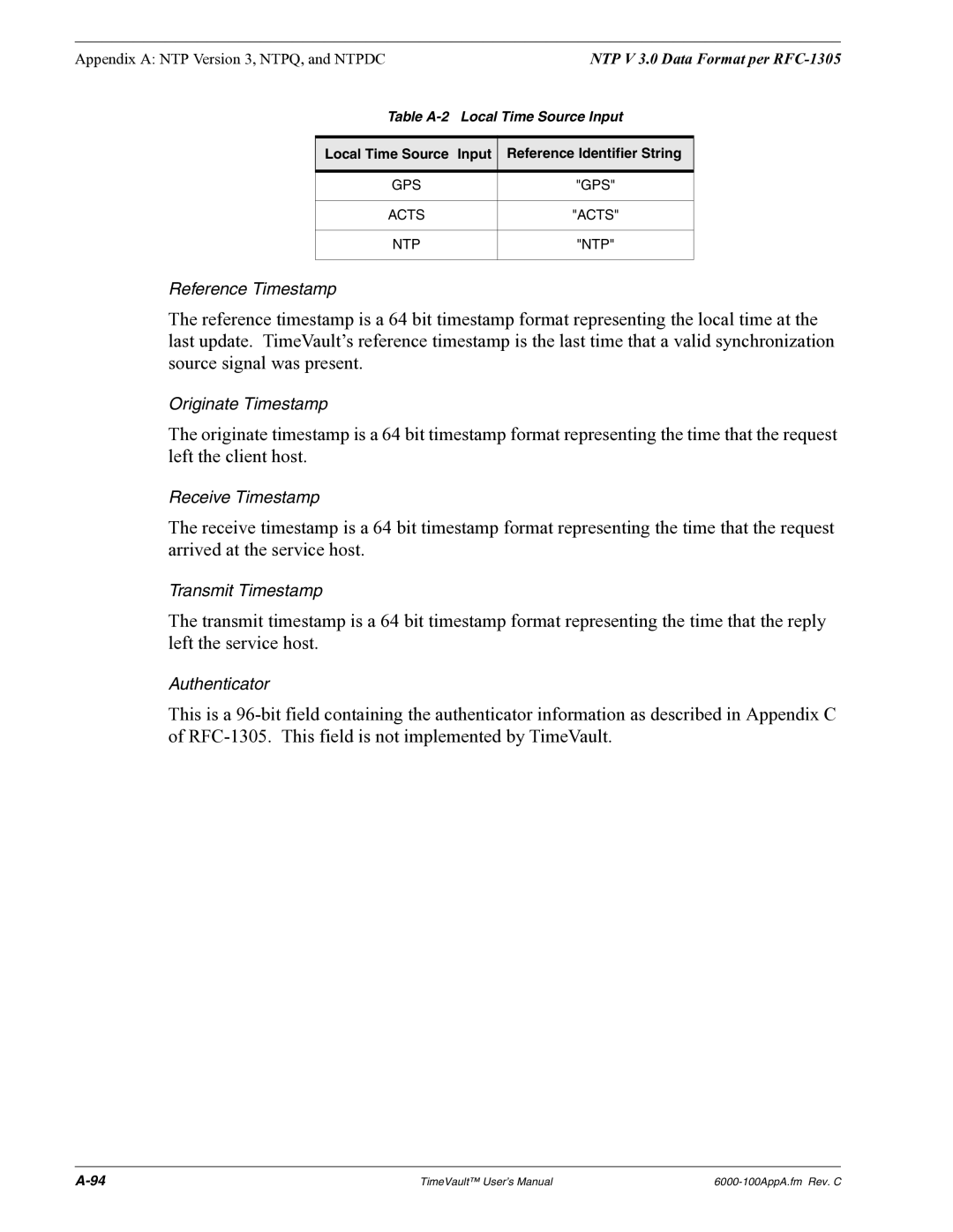 Symmetricom Time Server user manual Local Time Source Input Reference Identifier String 