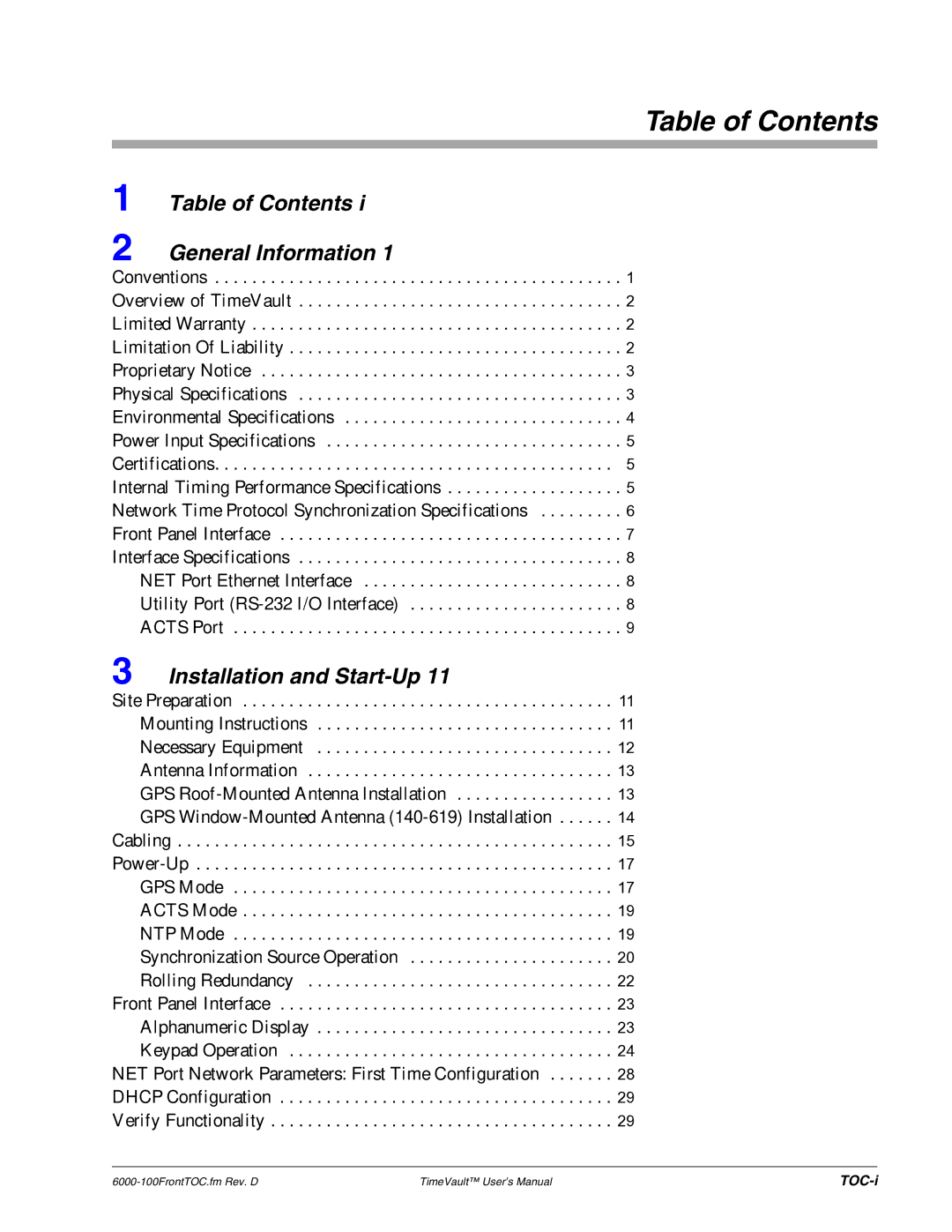 Symmetricom Time Server user manual Table of Contents 