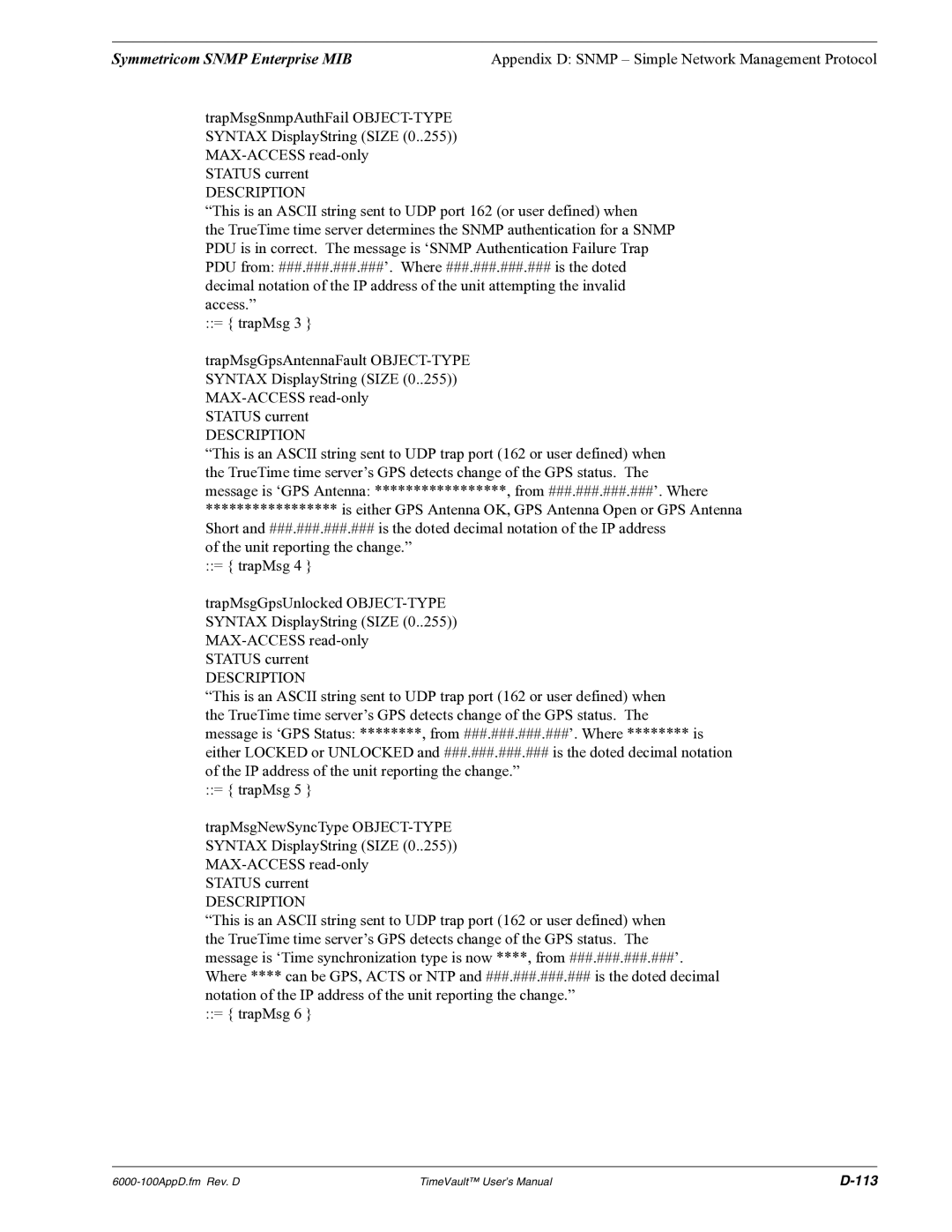 Symmetricom Time Server user manual 113 