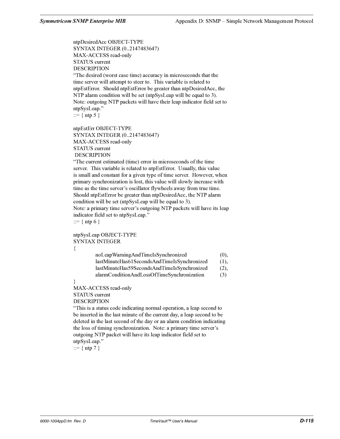 Symmetricom Time Server user manual 115 