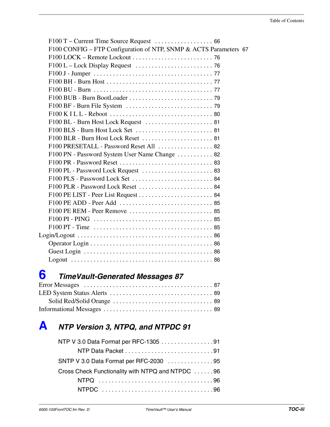 Symmetricom Time Server user manual TimeVault-Generated Messages 