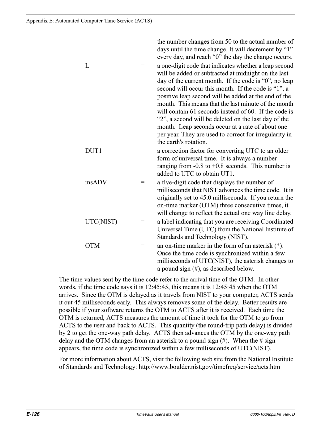 Symmetricom Time Server user manual DUT1, Utcnist, Otm 