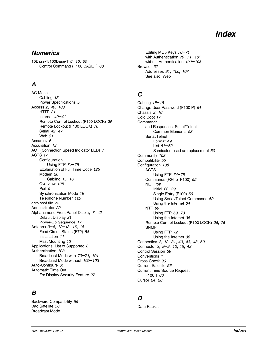 Symmetricom Time Server user manual Index, Numerics 