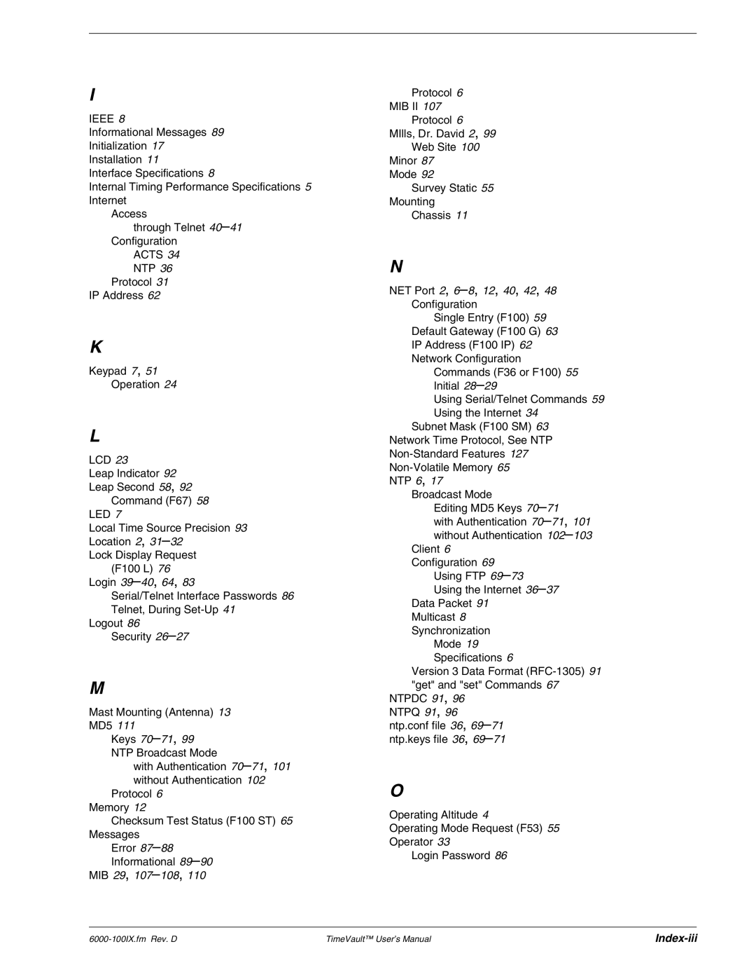 Symmetricom Time Server user manual Index-iii 