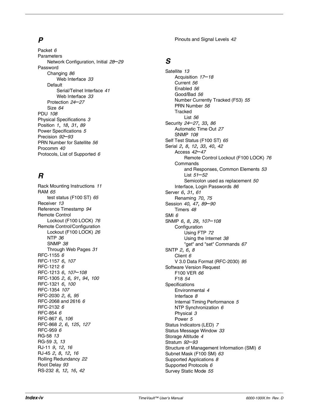 Symmetricom Time Server user manual Index-iv 