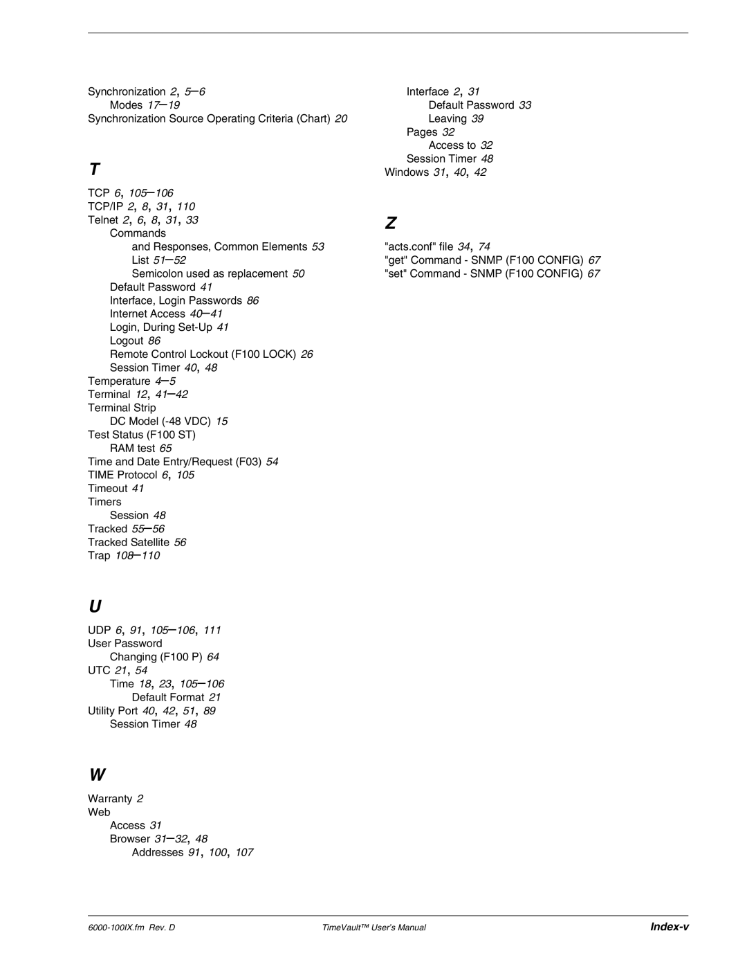 Symmetricom Time Server user manual Telnet 2, 6, 8, 31 