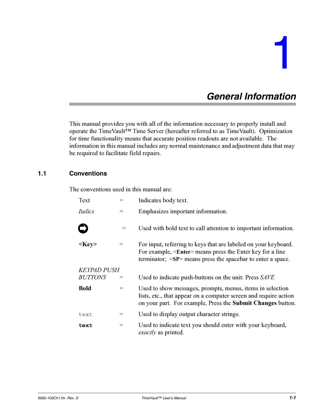 Symmetricom Time Server user manual General Information, Conventions 