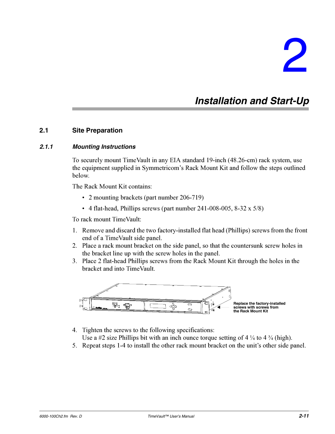 Symmetricom Time Server user manual Installation and Start-Up, Site Preparation 