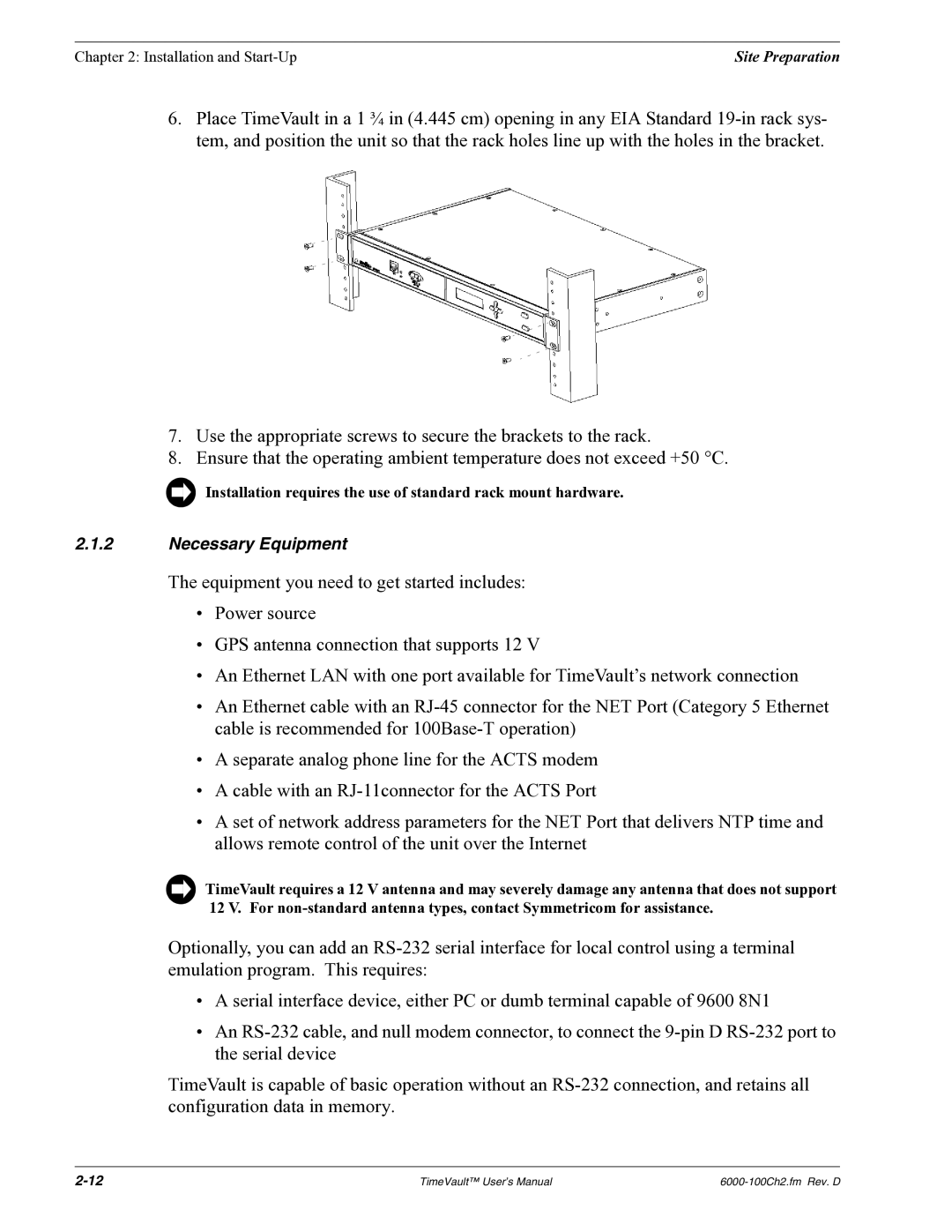 Symmetricom Time Server user manual Necessary Equipment 