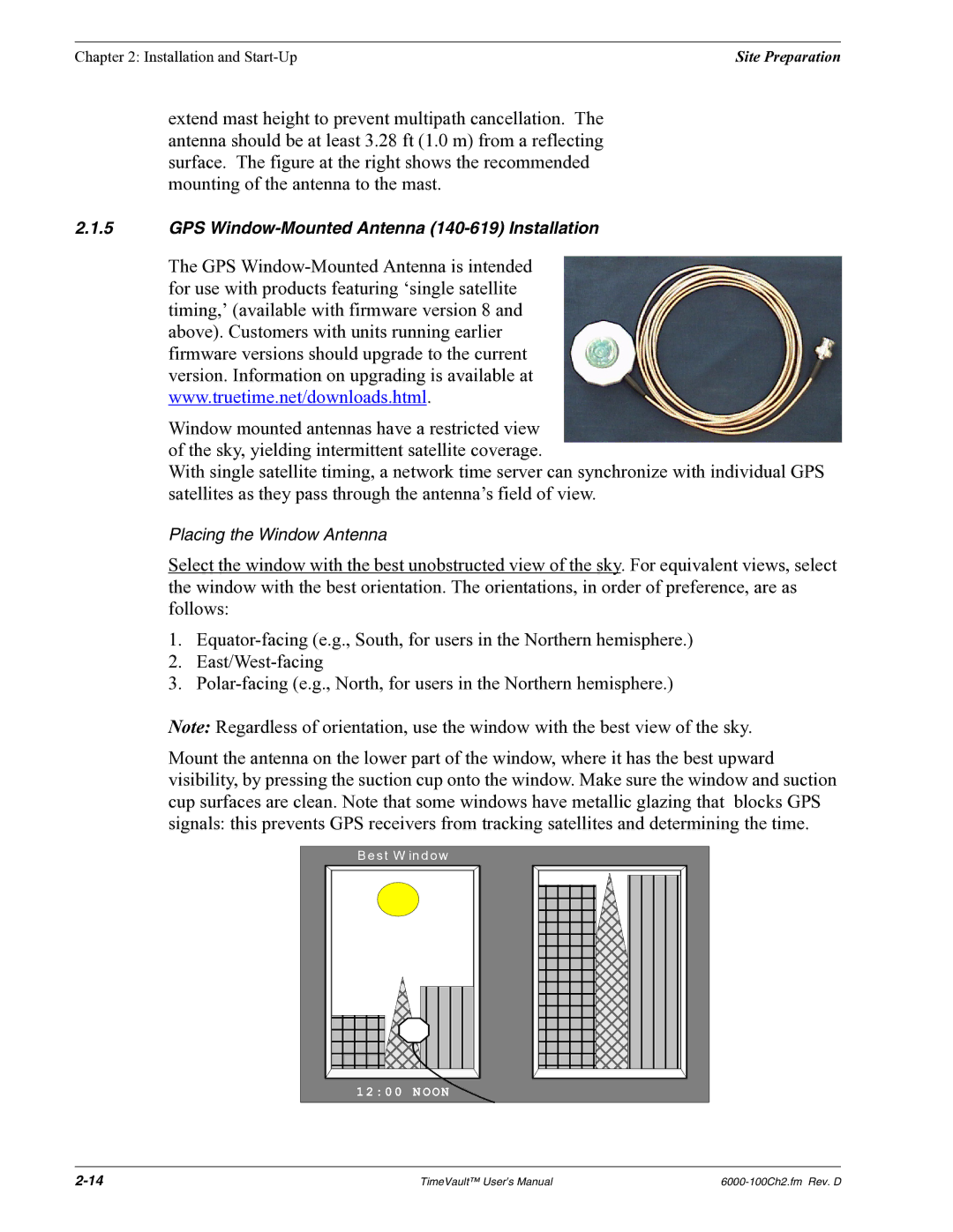 Symmetricom Time Server user manual GPS Window-Mounted Antenna 140-619 Installation 