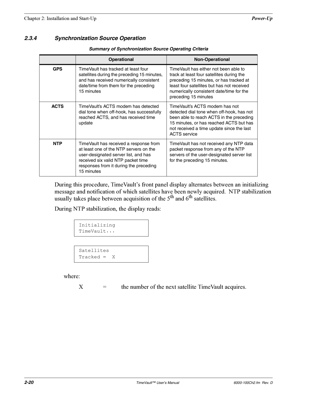 Symmetricom Time Server user manual Synchronization Source Operation, Operational Non-Operational 