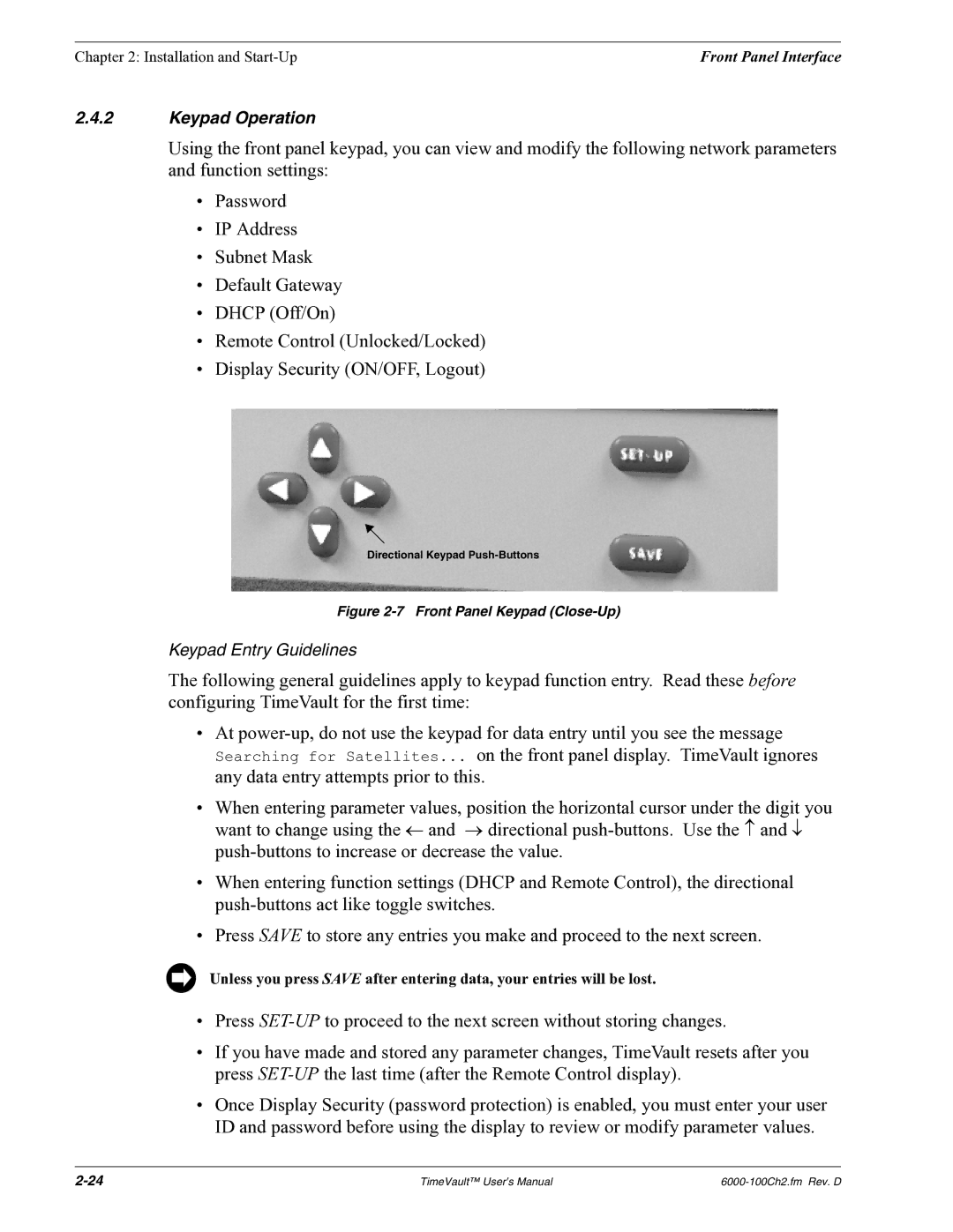 Symmetricom Time Server user manual Keypad Operation 