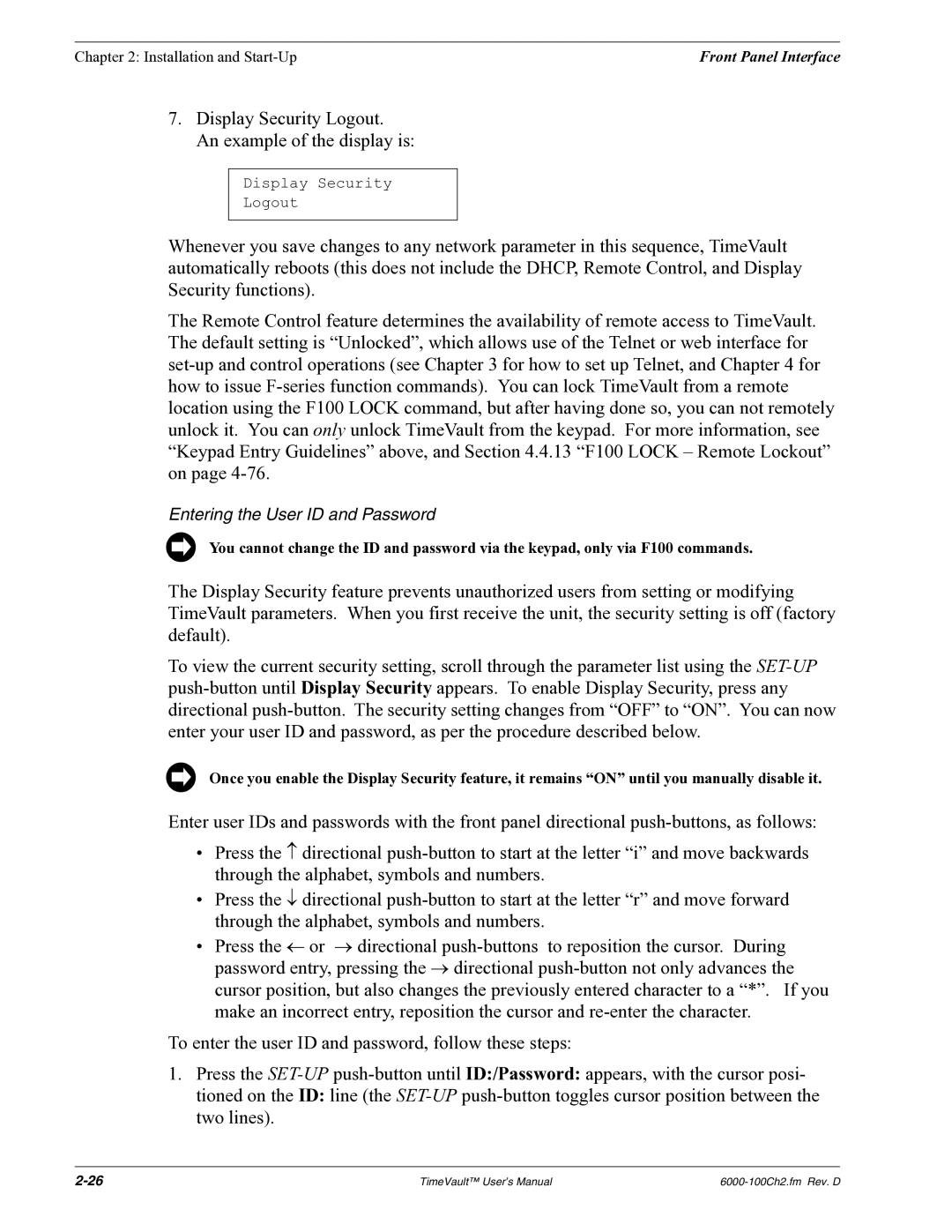 Symmetricom Time Server user manual Display Security Logout. An example of the display is 