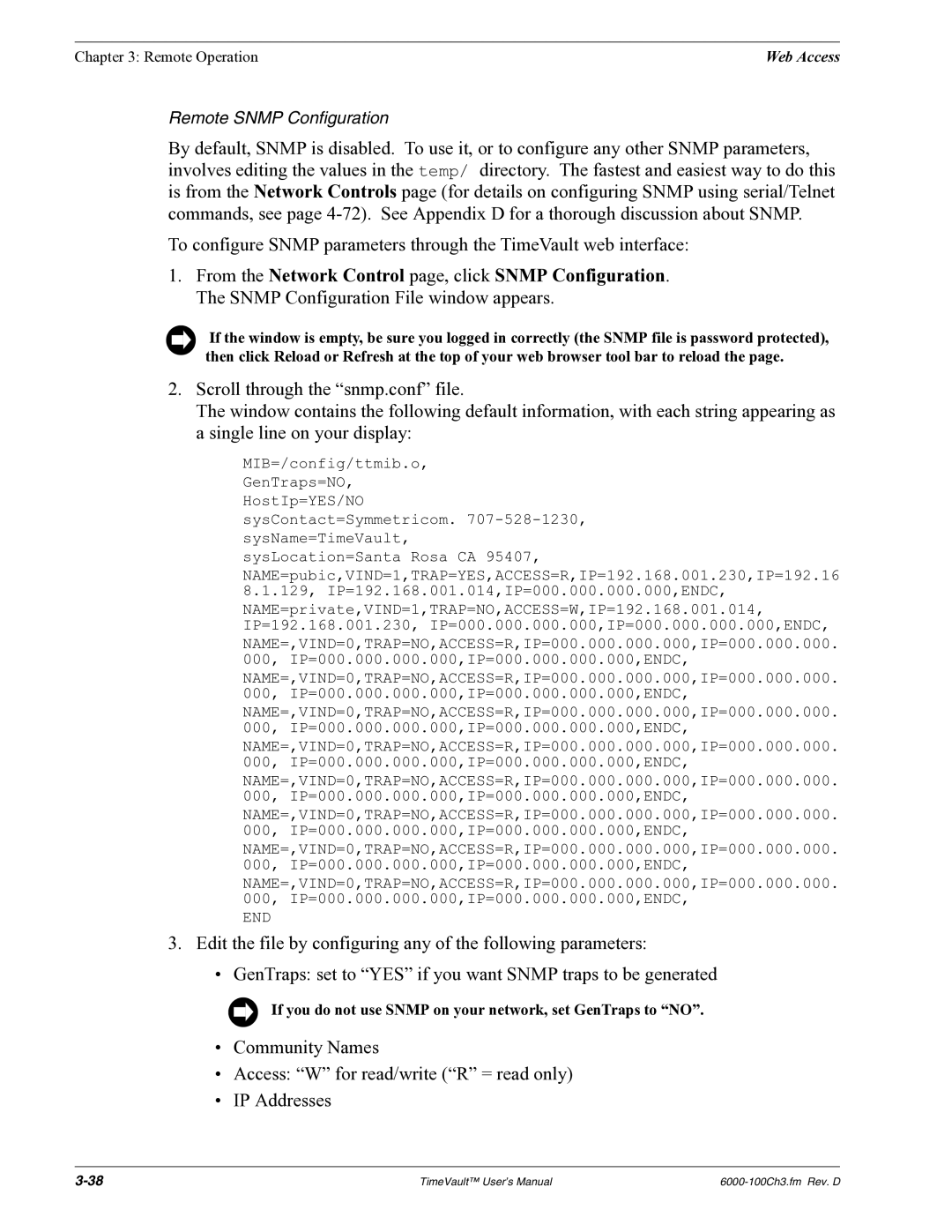 Symmetricom Time Server user manual Remote Snmp Configuration 