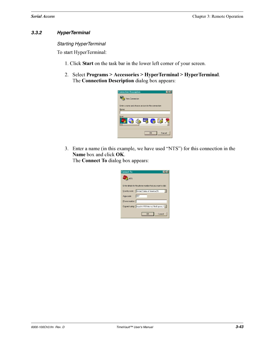 Symmetricom Time Server user manual HyperTerminal 