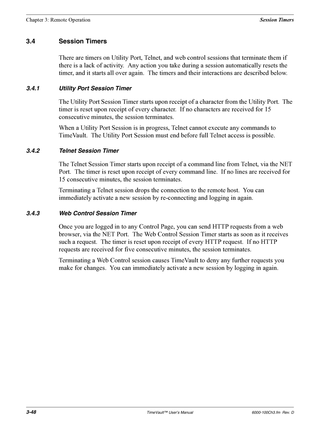 Symmetricom Time Server user manual Session Timers 