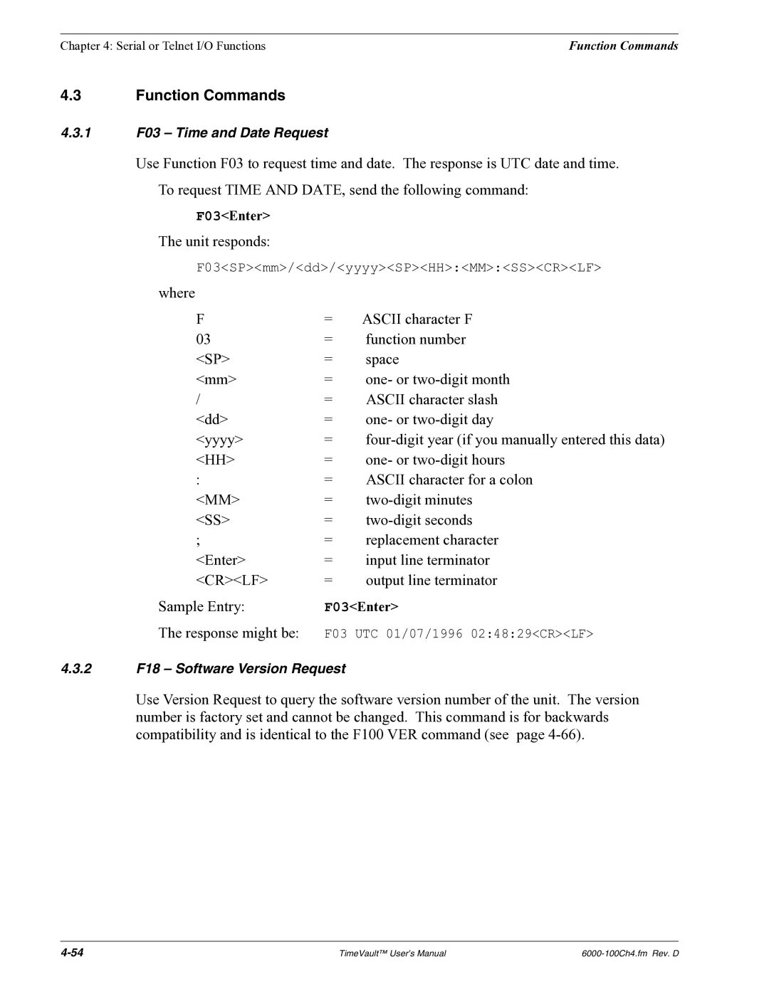 Symmetricom Time Server user manual Function Commands 