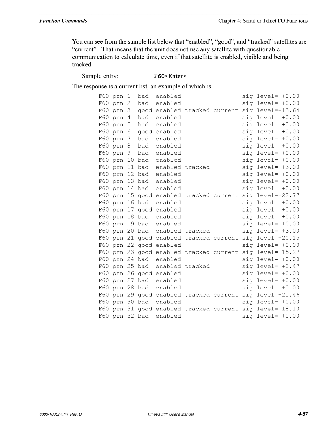 Symmetricom Time Server user manual Response is a current list, an example of which is 