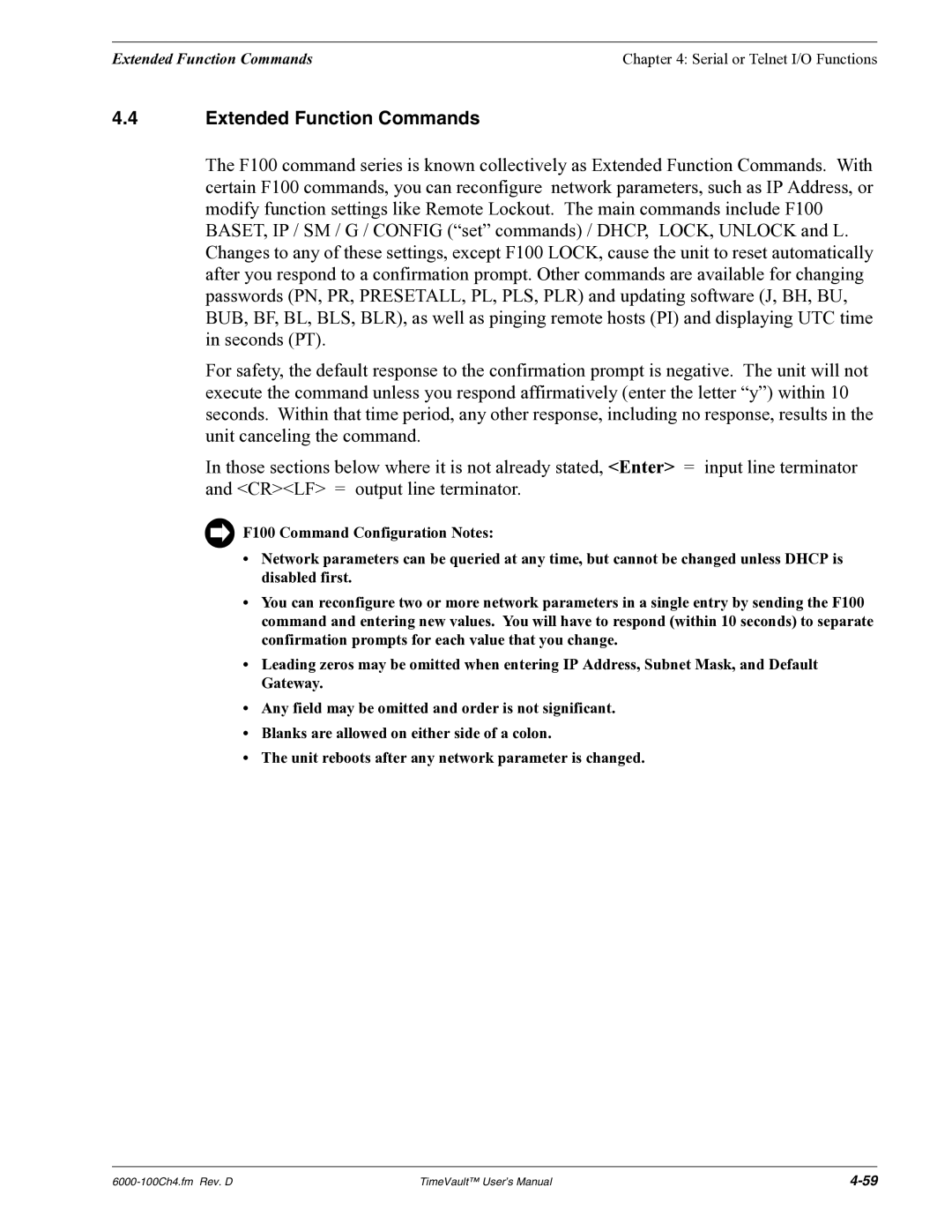 Symmetricom Time Server user manual Extended Function Commands 