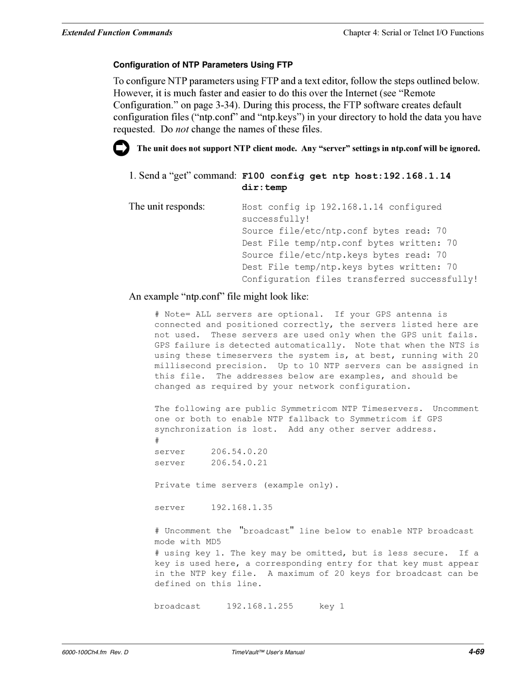 Symmetricom Time Server user manual An example ntp.conf file might look like 