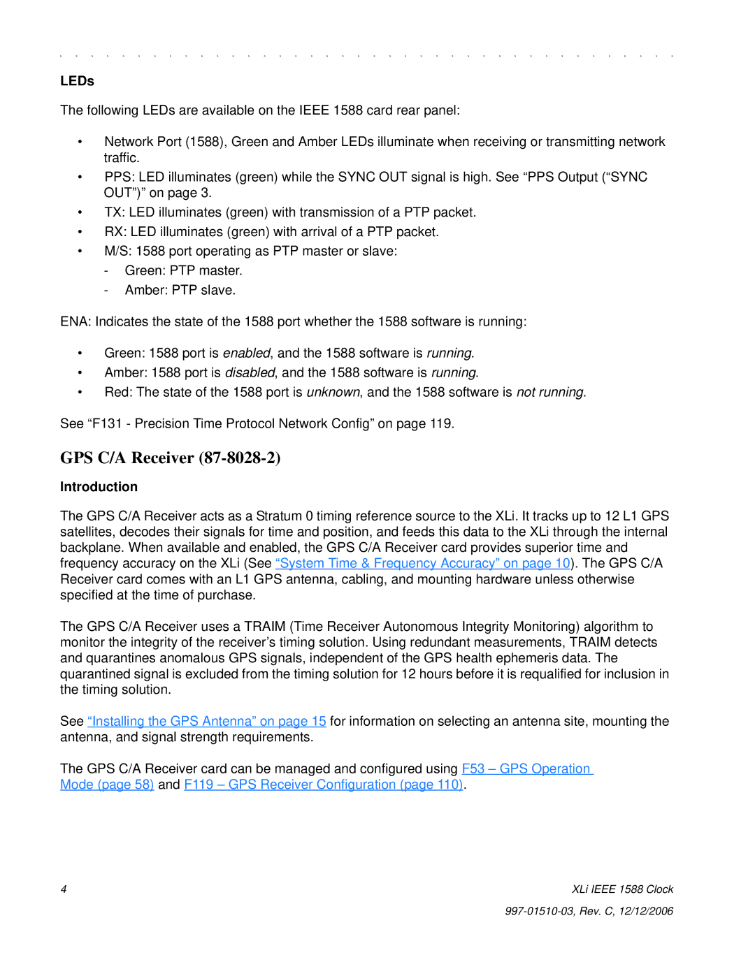 Symmetricom XLi IEEE 1588 manual GPS C/A Receiver, LEDs, Introduction 