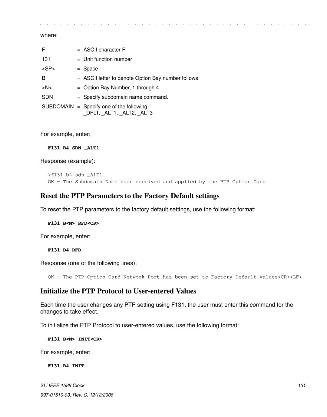 Symmetricom XLi IEEE 1588 manual Reset the PTP Parameters to the Factory Default settings 