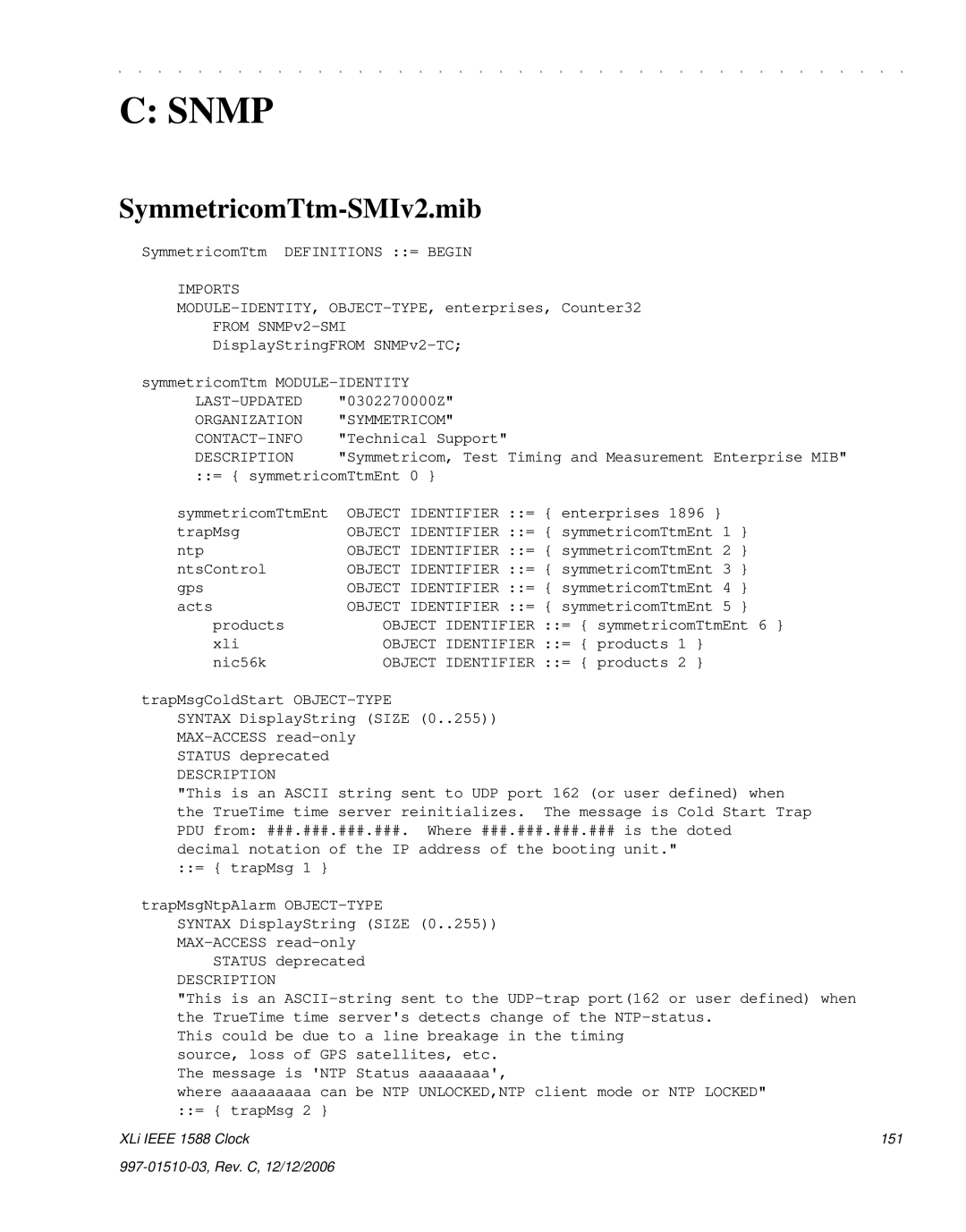 Symmetricom XLi IEEE 1588 manual SymmetricomTtm-SMIv2.mib 